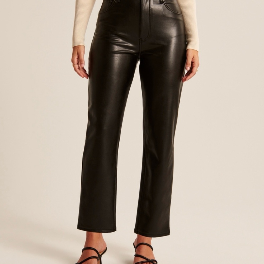 Abercrombie & Fitch Curve Love Vegan Leather Ankle Straight Pant